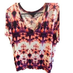 Rock & Republic Tie Dye V Neck Short Sleeve Top - Bohemian Style